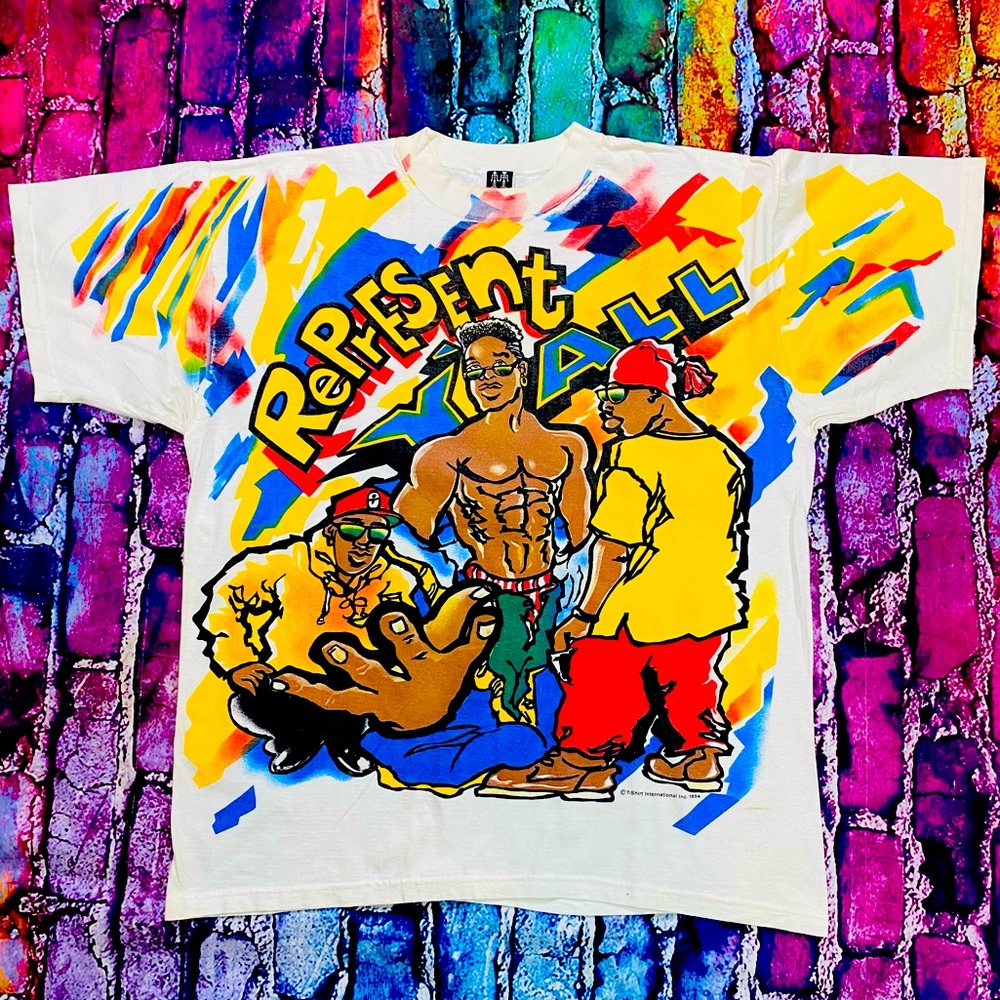 Vintage Rap Tee Mens XXL 90s T shirt All Over Print Represent Y'all 2XL
